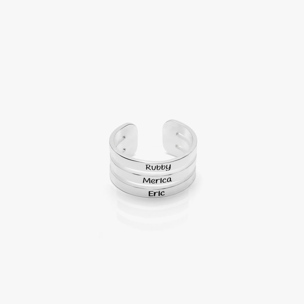 3 Name Custom Stackable Name Ring- 925 Silver