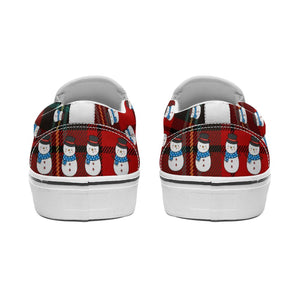 Christmas Slip On Sneakers, Snowmen Pattern Printed Slip-on Canvas Shoes