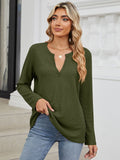 Waffle-Knit Notched Long Sleeve T-Shirt