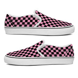 Pink and Black Checkerboard Printed Slip-on Canvas Shoes  Trendy Slip on shoe gift