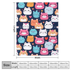 Cozy Cartoon Cat Blanket, Cozy Gift Idea, 280gsm Flannel Blanket-50"x60" (Dual-sided Printing)