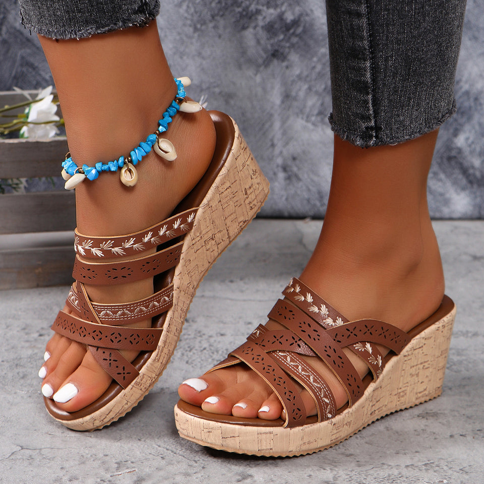 PU Leather Crisscross Wedge Sandals