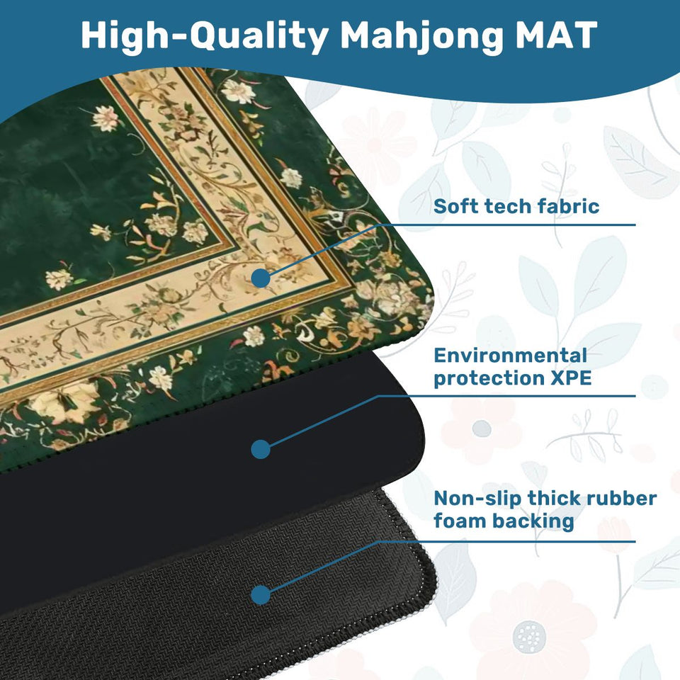 Luxury Floral Mahjong Mat 31.5x31.5 Non-Slip Game Table Mat with Carry Bag | Large Mahjong Playing Mat  (Ship Folded) - AdorableDesignsz 