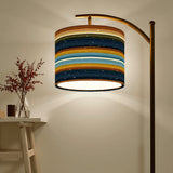 Southwestern Striped Arc Floor Lamp – Custom Linen Shade with Black Metal Base | Designed in Florida, Made in USA