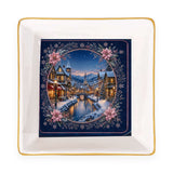 Winter village Mahjong dice dish with gold trim holding jewelry – view 3