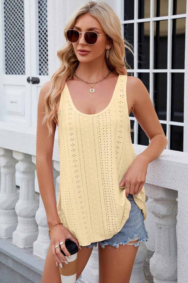 Eyelet Scoop Neck Wide Strap Tank