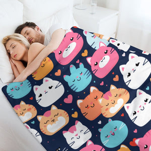 Cartoon Cats Flannel Throw Blanket, 250gsm  Blanket-60"x80", unique gift idea for her, gift for baby, kids, cat lovers