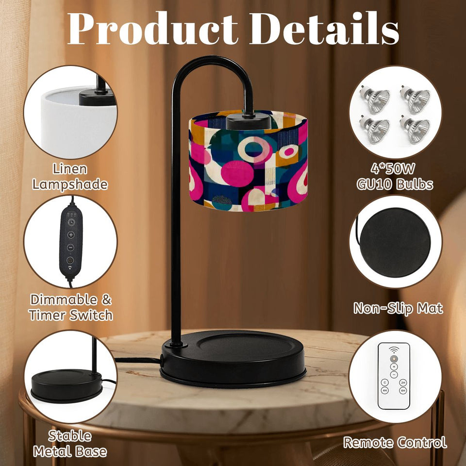 Mid-Century Abstract Candle Warmer Lamp – Artistic Retro Linen Shade, Flameless Wax Melt Warmer