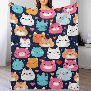 Cartoon Cats Flannel Throw Blanket, 250gsm  Blanket-60"x80", unique gift idea for her, gift for baby, kids, cat lovers