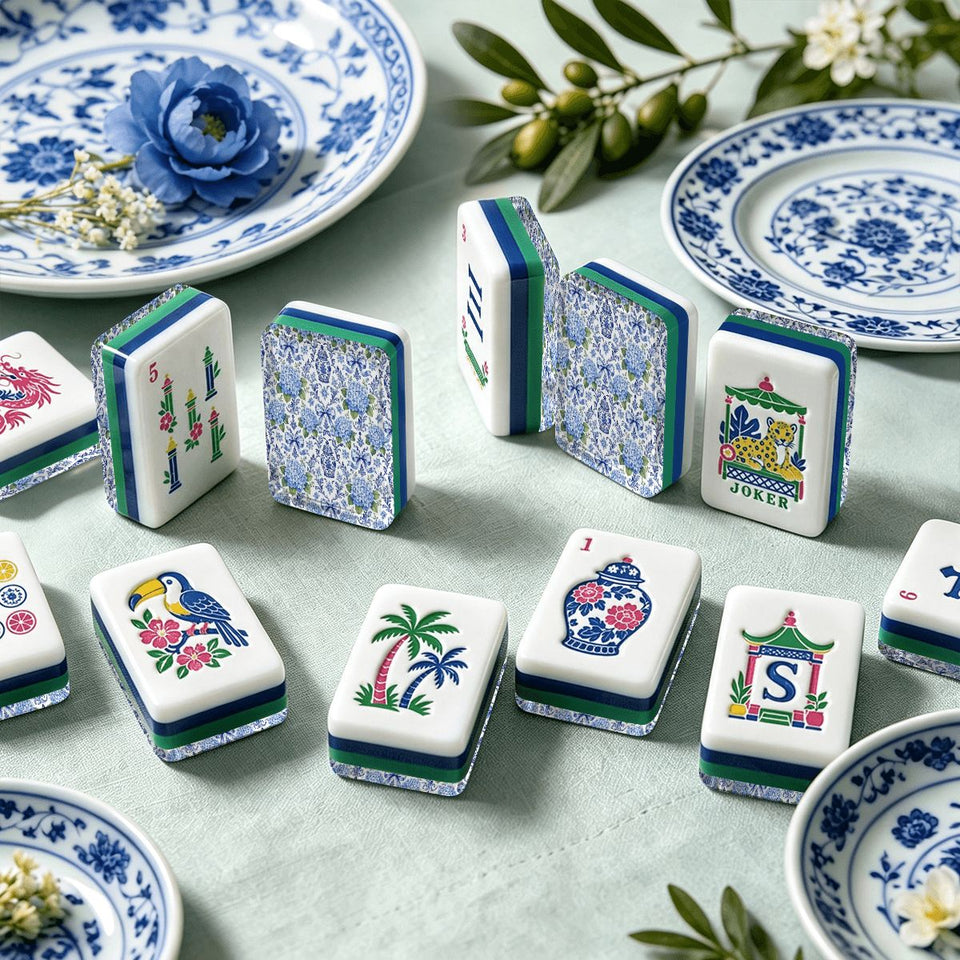 Chinoiserie chic blue and white American Mahjong tile set with jokers – view 5