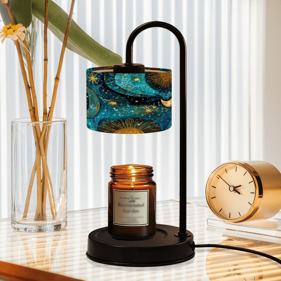 Celestial Blue & Gold Candle Warmer Lamp – Astrology Moon & Stars Design | Adjustable Wax Melt Lamp with Remote