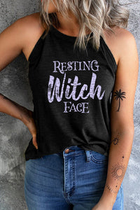 Round Neck RESTING WITCH FACE Graphic Tank Top