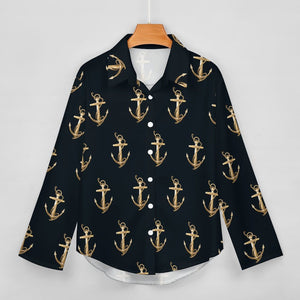 Anchor Pattern Blouse, Women's Irregular Shirt B648 (All-Over Printing), trendy Gift for her