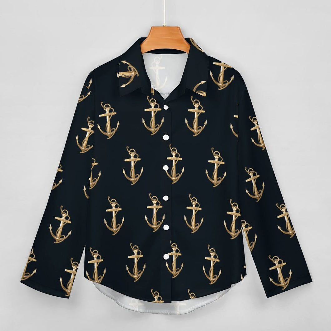 Anchor Pattern Blouse, Women's Irregular Shirt B648 (All-Over Printing), trendy Gift for her