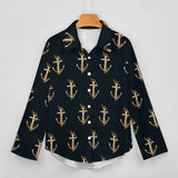 Anchor Pattern Blouse, Women's Irregular Shirt B648 (All-Over Printing), trendy Gift for her