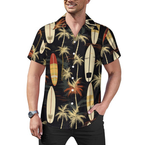 Surfboard Tropical Palm Tree Print Men's Short Sleeve Hawaiian Print Shirt with Cuban Collar AY006 (All-Over Printing)