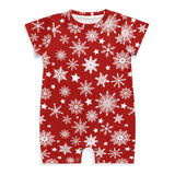 Christmas Snowflakes on a Red One Piece Romper for Baby, Holiday wear for baby ages 3 to 24 months