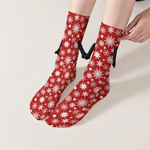 Funny Holiday Snowflake Socks, Magnetic Holding Hands Funny Socks (All-Over Printing), Christmas Gift Idea