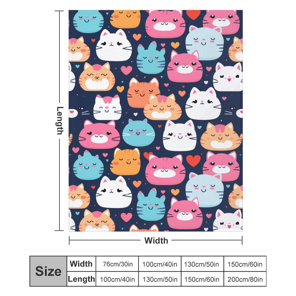 Cartoon Cats Flannel Throw Blanket, 250gsm  Blanket-60"x80", unique gift idea for her, gift for baby, kids, cat lovers