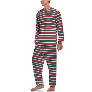 Christmas Striped Men's Pajama Set,  Men's Loungewear Set JJ1201 (All-Over Printing), Red and Green Pajama, Matching Family Pajamas