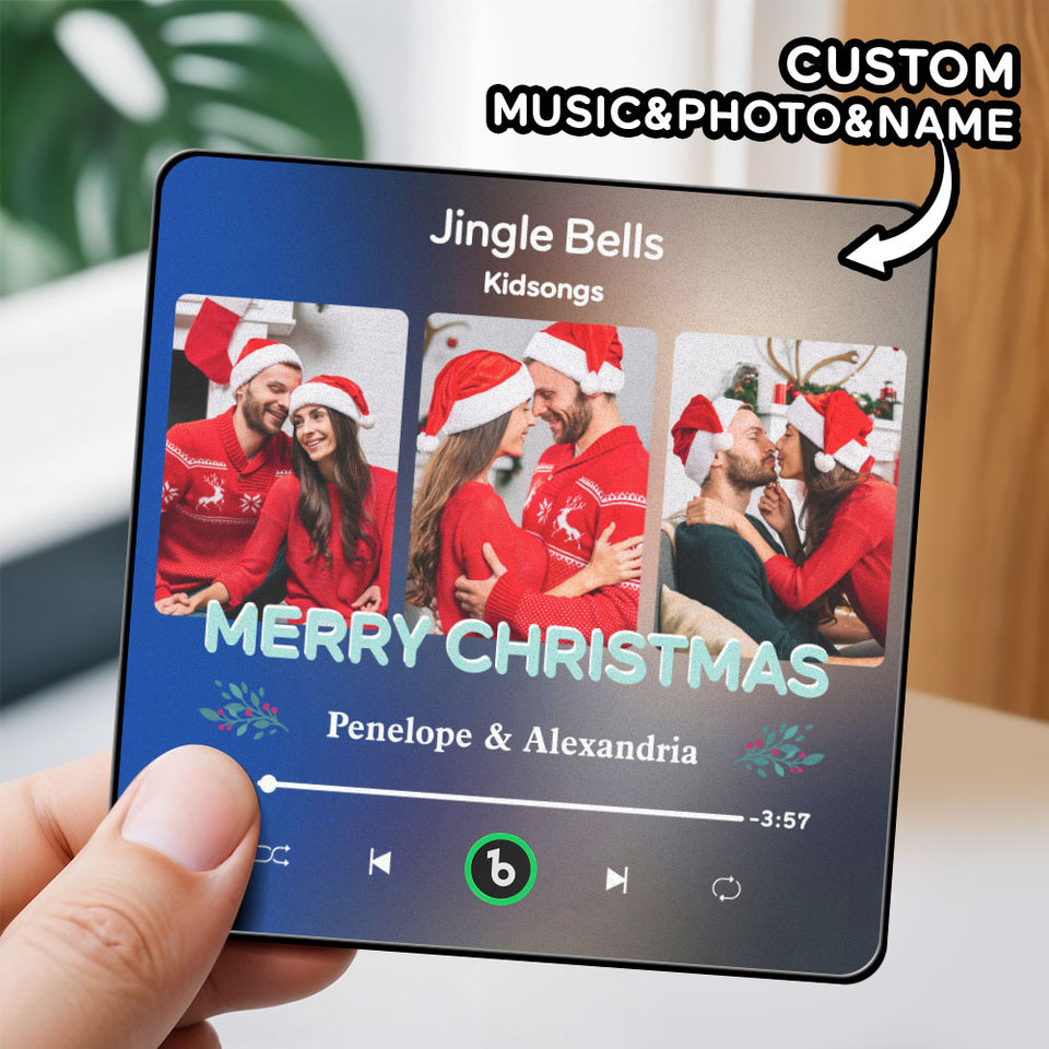 Custom FridgeBeats 3-Photo Music Fridge Magnet • Bluetooth Personalized Magnet Gift • Custom Song Photo Frame • Christmas & Anniversary Gift 2025