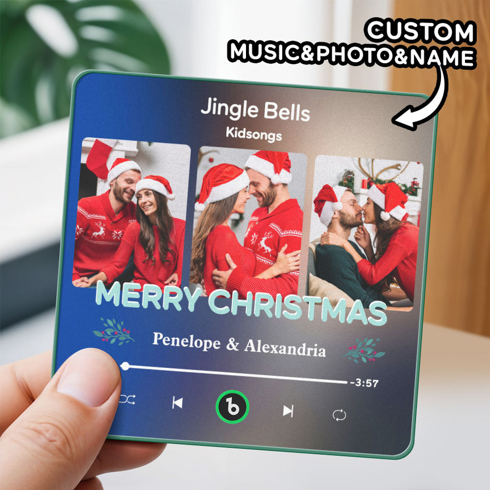 Custom FridgeBeats 3-Photo Music Fridge Magnet • Bluetooth Personalized Magnet Gift • Custom Song Photo Frame • Christmas & Anniversary Gift 2025