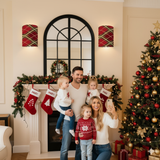 Red Plaid Linen Wall Sconce Lamp – Set of 2 Cozy Christmas Farmhouse Wall Light | Cordless Remote-Control Accent Light