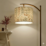 Boho Botanical Arc Floor Lamp – Beige Linen Shade with Leaf Pattern | Cozy Modern Lighting Floor Lamp (Made in USA), Home Decor Lighting, Standing Floor Lamp