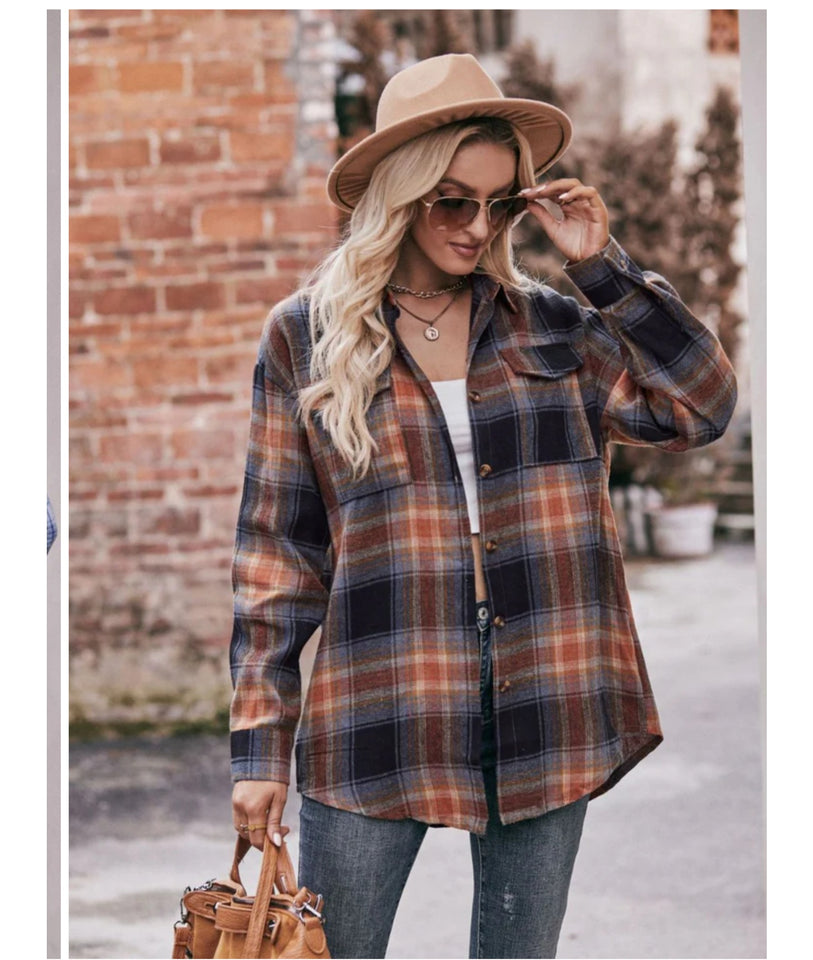 Plaid Dropped Shoulder Longline Shirt