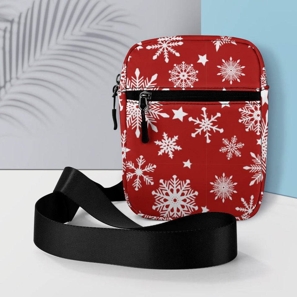 Holiday Pattern Snowflakes on a Red Small Messenger Bag (All-Over Printing)