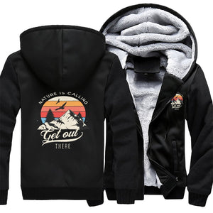 Nature Is Calling, Get Out there Men's Plush Full Zip Hooded Sweatshirt, Cozy Jacket for him