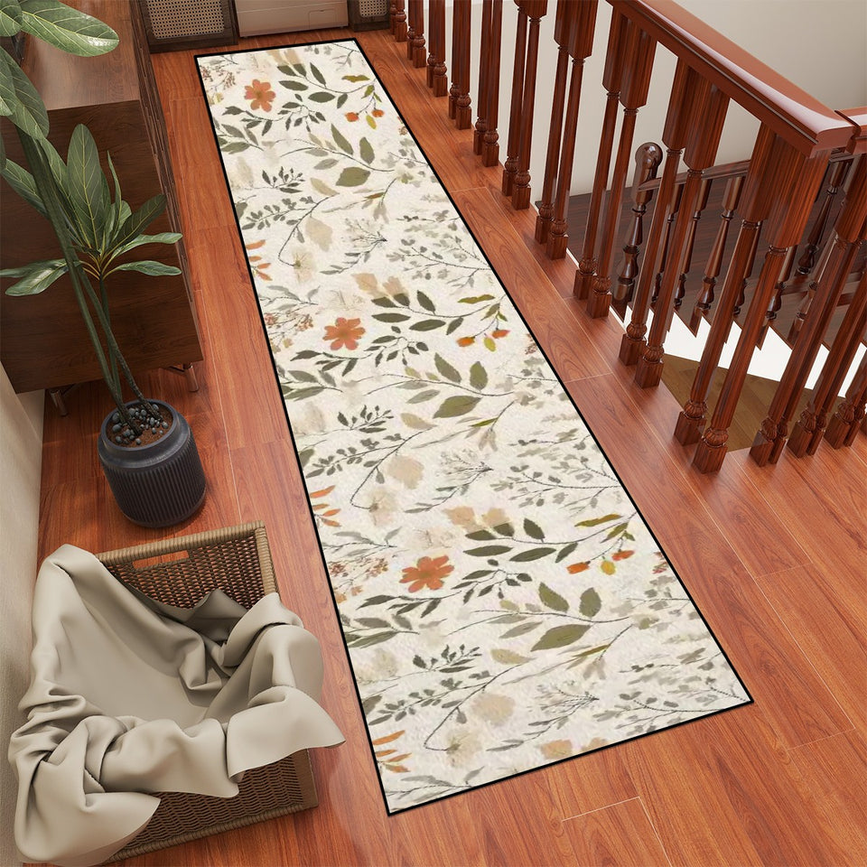 Botanical Leaf Design Runner Rug (5:1), 10 ft long runner rug, Boho Decor, Home Design
