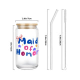 Maid of Honor Glass Tumbler with Straw & Bamboo Lid  (16oz), Bridal Party Gift, 16 ounce glass tumbler