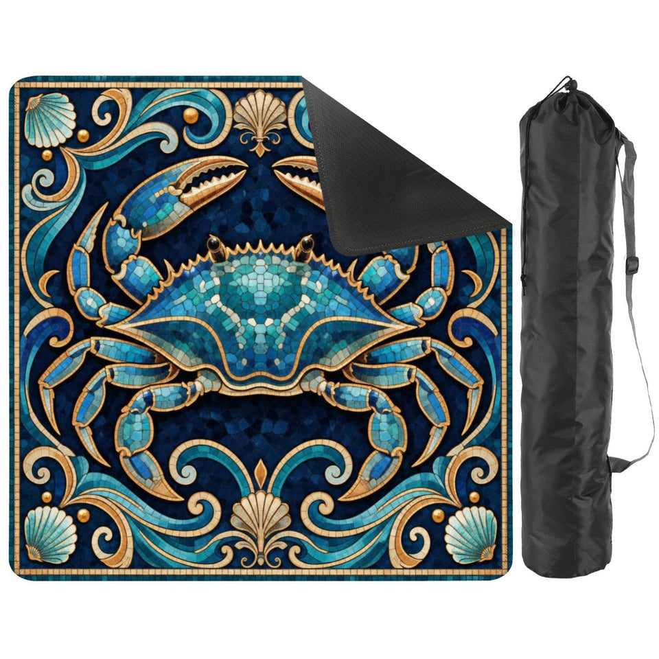Blue crab coastal mosaic Mahjong mat 31.5 inch with storage bag