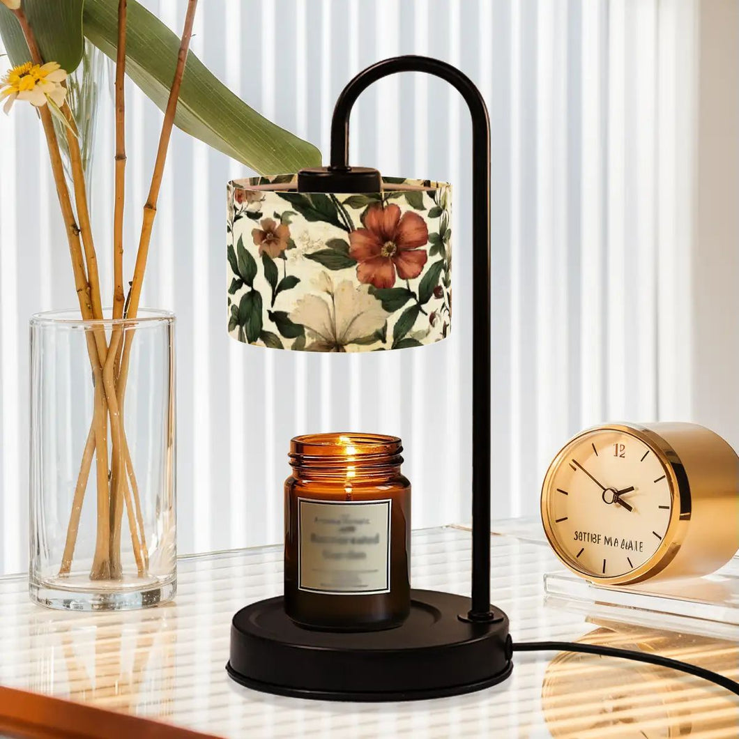 Vintage Floral Candle Warmer Lamp | Adjustable Wax Melt Lamp with Black Metal Frame | Cozy Boho Home Décor Gift