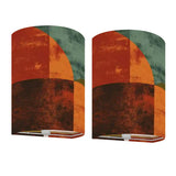 Mid-Century Modern Geometric Wall Sconce Lamp – Set of 2 Burnt Orange & Teal Linen Shade | Cordless Remote-Control Accent Light