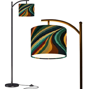 Retro 70s Style Arc Floor Lamp - Blue & Orange Psychedelic Marbled Shade - 63" Modern Standing Light - Graphic Art Decor - Made in USA