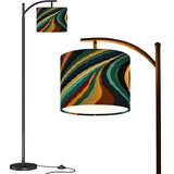 Retro 70s Style Arc Floor Lamp - Blue & Orange Psychedelic Marbled Shade - 63" Modern Standing Light - Graphic Art Decor - Made in USA