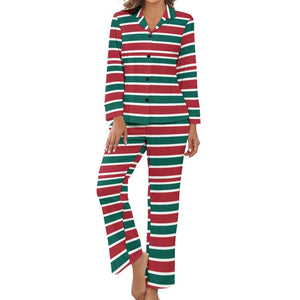 Holiday Women's Christmas Stripes 110gsm Satin Pajama Set DTZREV1 (All-Over Printing)