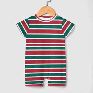 Christmas Stripes Baby One Piece, Holiday Short Sleeve Baby Bodysuit Romper PLR (All-Over Printing)