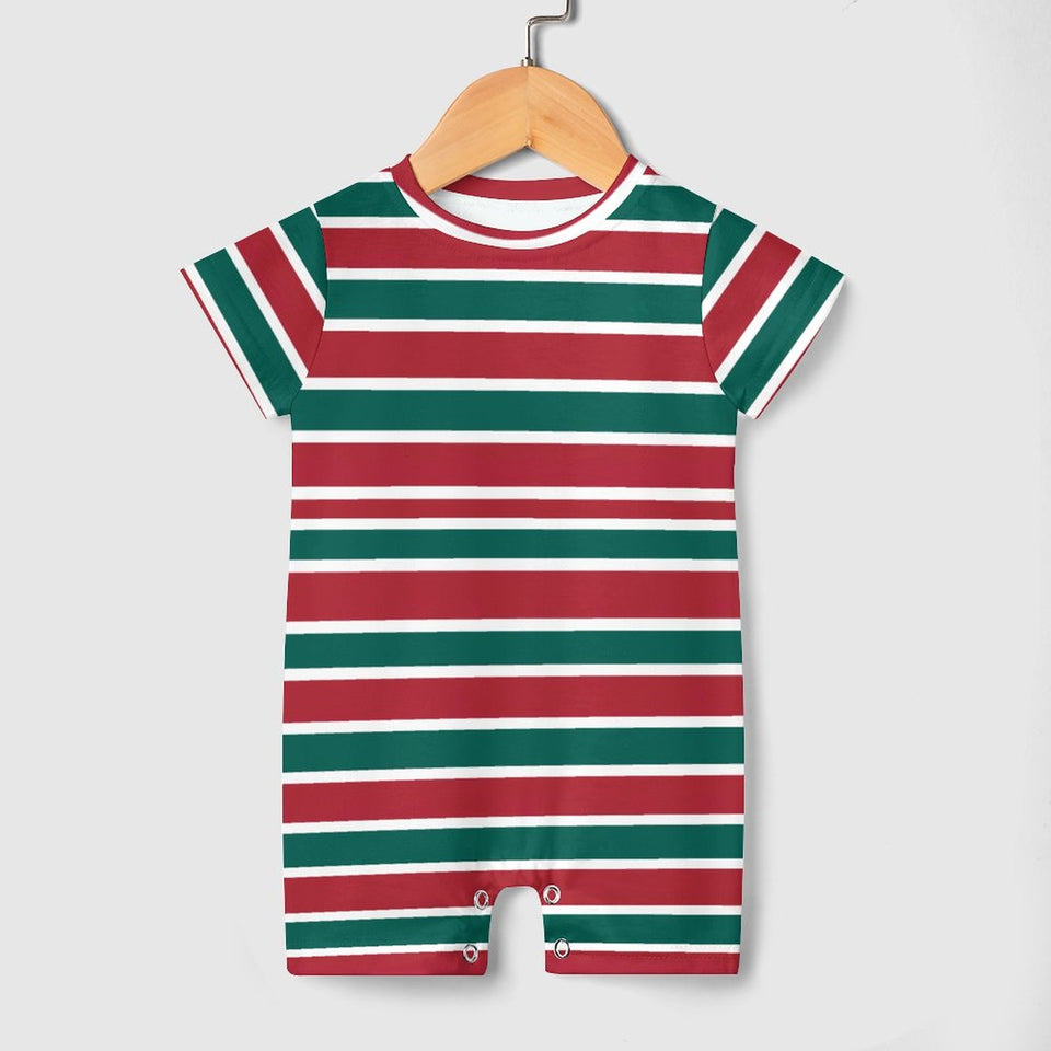 Christmas Stripes Baby One Piece, Holiday Short Sleeve Baby Bodysuit Romper PLR (All-Over Printing)