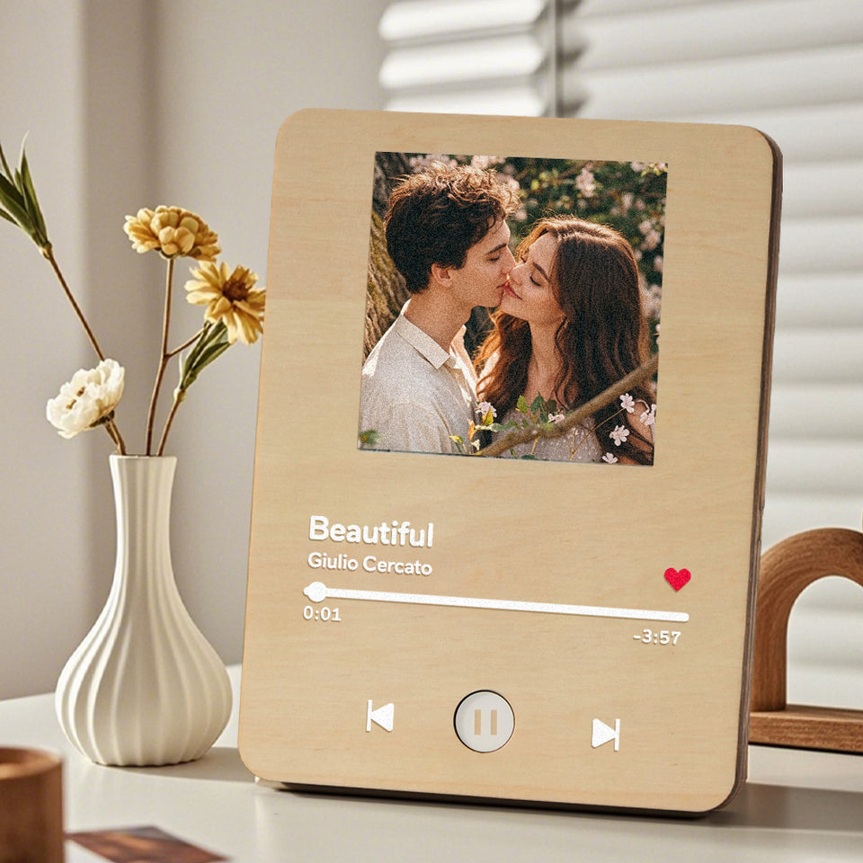 Personalized Photo Wooden Music Record Player Wedding Anniversary Gift for Couples