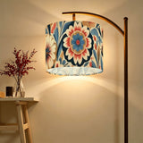 Boho floral drum lamp shade with ring in navy, coral and cream – view 5