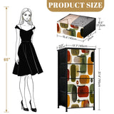 Mid-Century Modern Geometric 4-Drawer Dresser – Retro Abstract Pattern Storage Chest with Faux Leather Finish, Metal Frame & Fabric Drawers