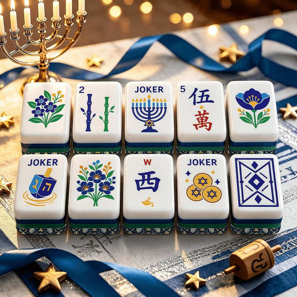 Heritage Hanukkah American Mahjong tile set with menorah and dreidel joker tiles – view 6