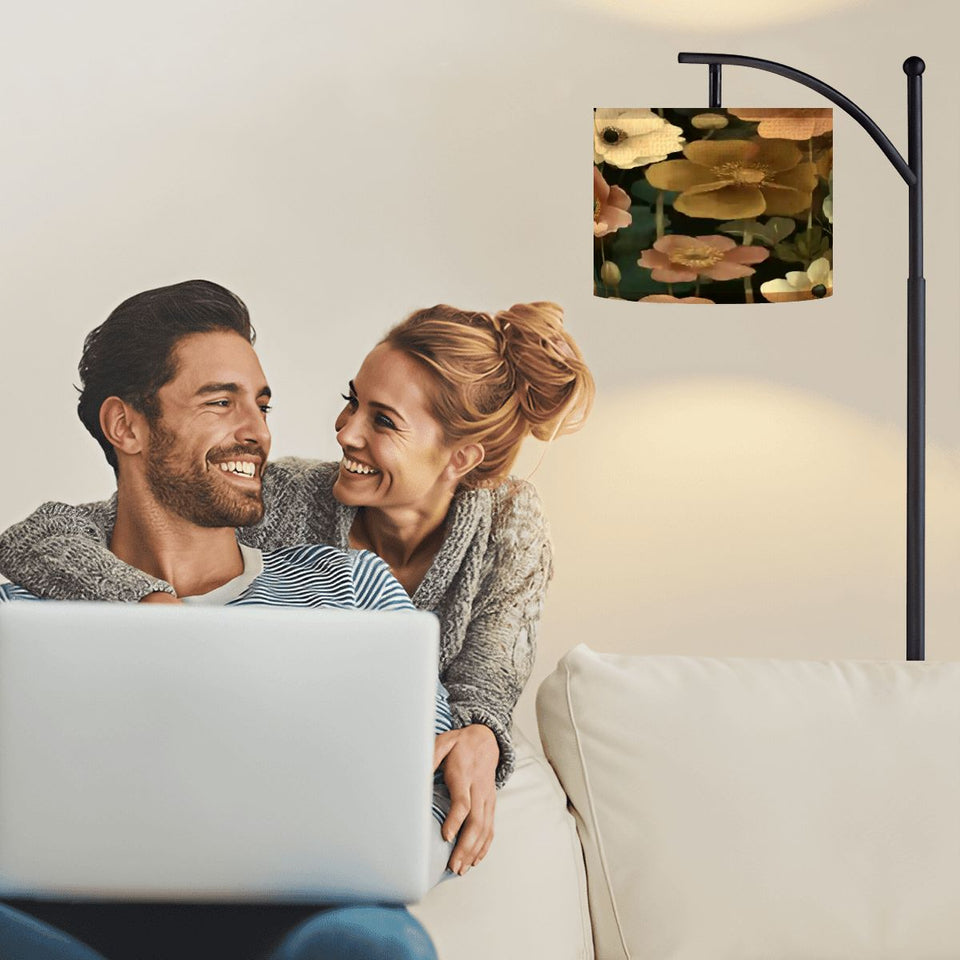 Boho Vintage Floral Arc Floor Lamp (Made in USA)