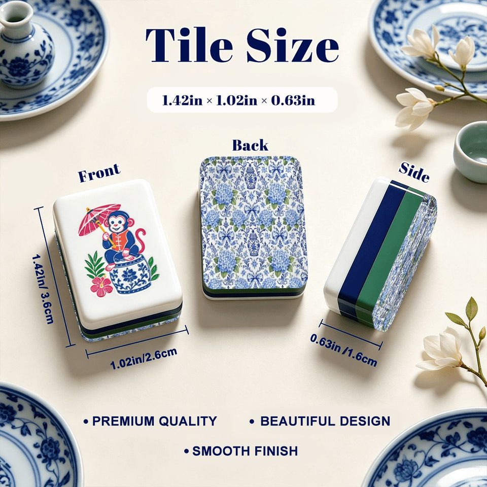 Chinoiserie chic blue and white American Mahjong tile set with jokers – view 2