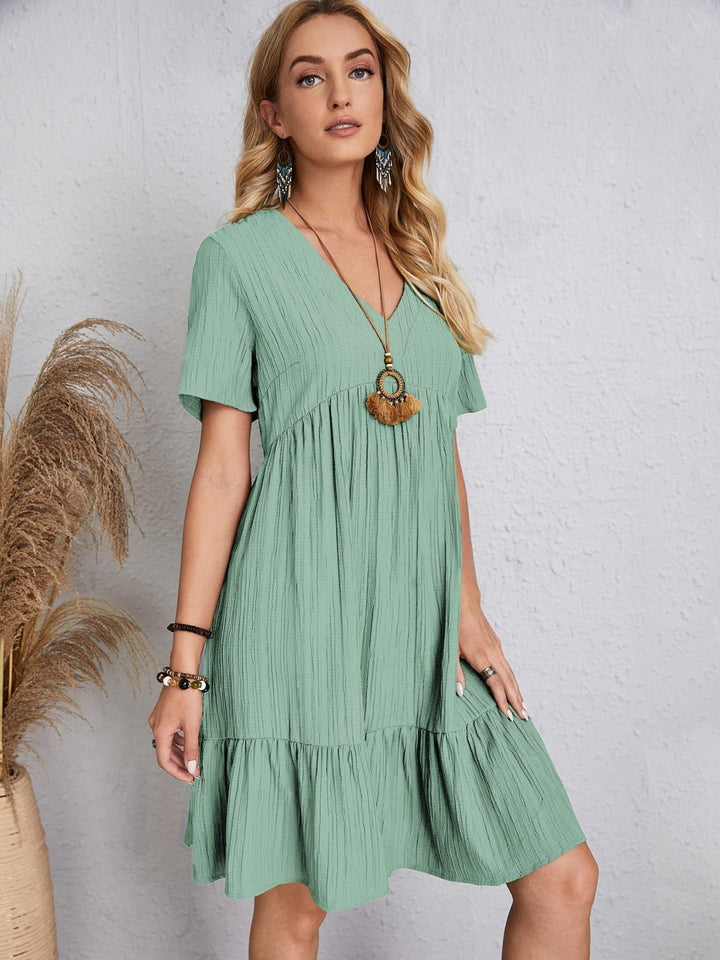 Full Size V-Neck Short Sleeve Dress