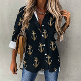 Anchor Pattern Blouse, Women's Irregular Shirt B648 (All-Over Printing), trendy Gift for her