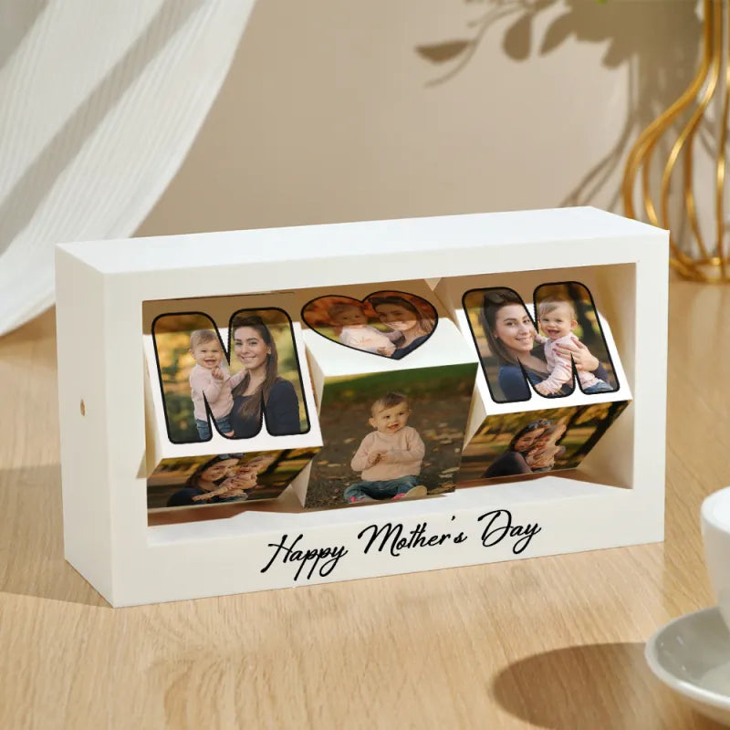Gift for Mom, Special Custom Photo Mother's Day Gifts Custom Swing Photo Frame Rotating Photo Cube Stand for Mom